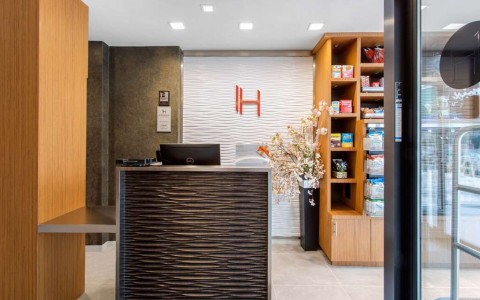 Front desk in hotel lobby