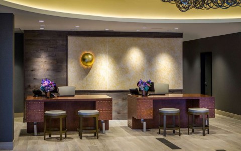 Front desk with modern lighting 