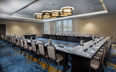Conference Room with tables and chairs set for a meeting