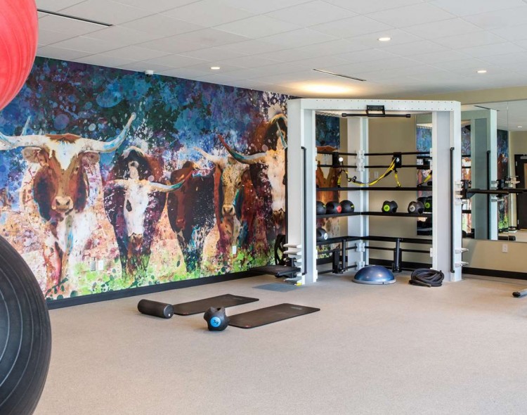 Exercise room with cardio equipment and weights