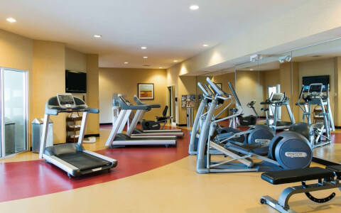Exercise room with treadmills