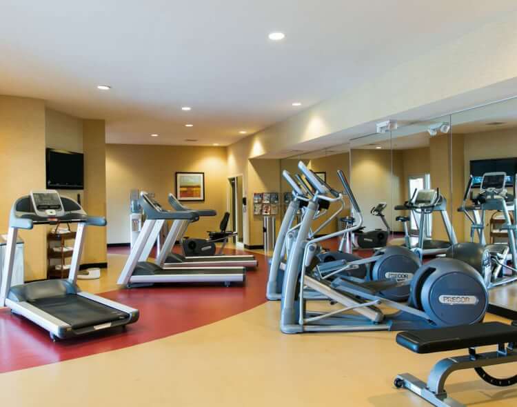 Exercise room with treadmills