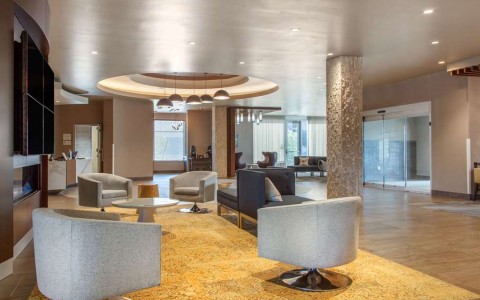Hotel lobby with lounge area