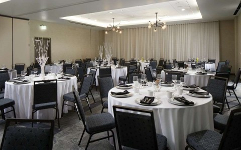Banquet room with round tables
