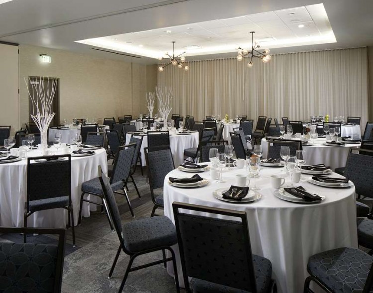 Banquet room with round tables