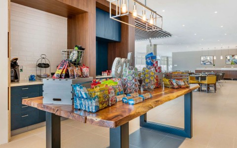 close up of the snack bar with the dining area in the back