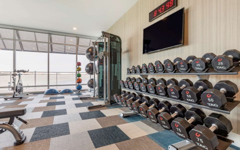Fitness center with television