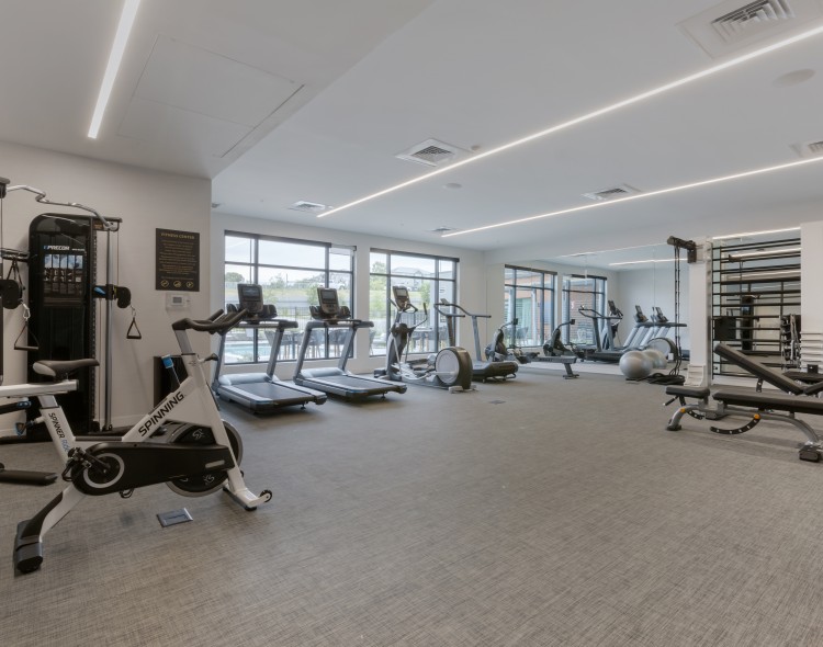 gym with weight rack