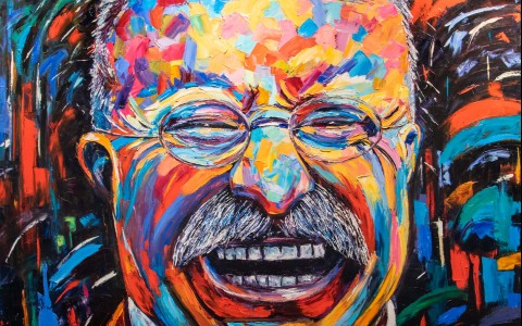 colorful artwork of a man laughing