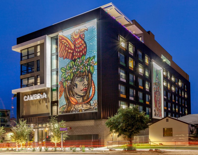 hotel exterior at night