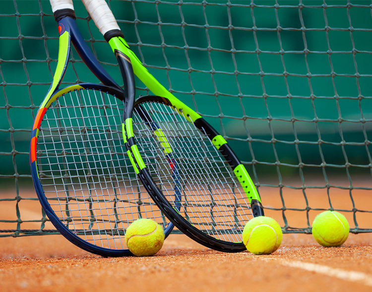 tennis racquets in a court
