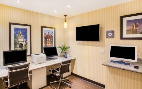 Business center with three computers