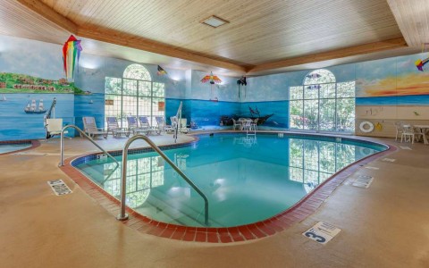 an indoor pool area