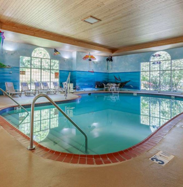 an indoor pool area