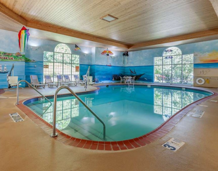 an indoor pool area