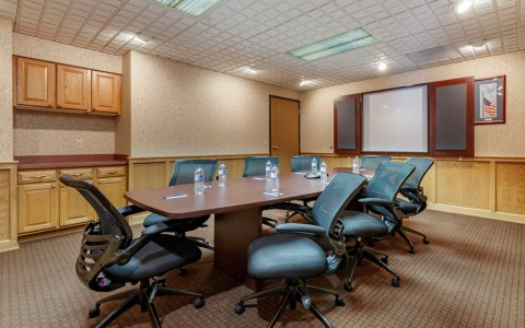 a small boardroom set for a meeting