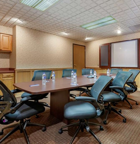 a small boardroom set for a meeting