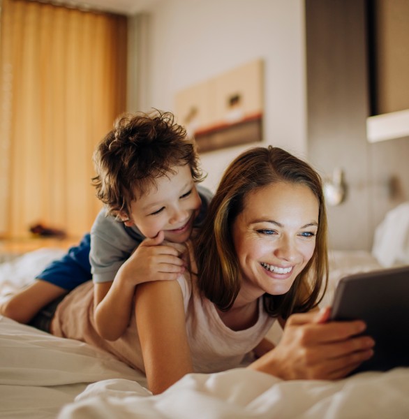 woman looking at an ipad