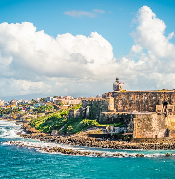 view of old san juan and surrounding ocean