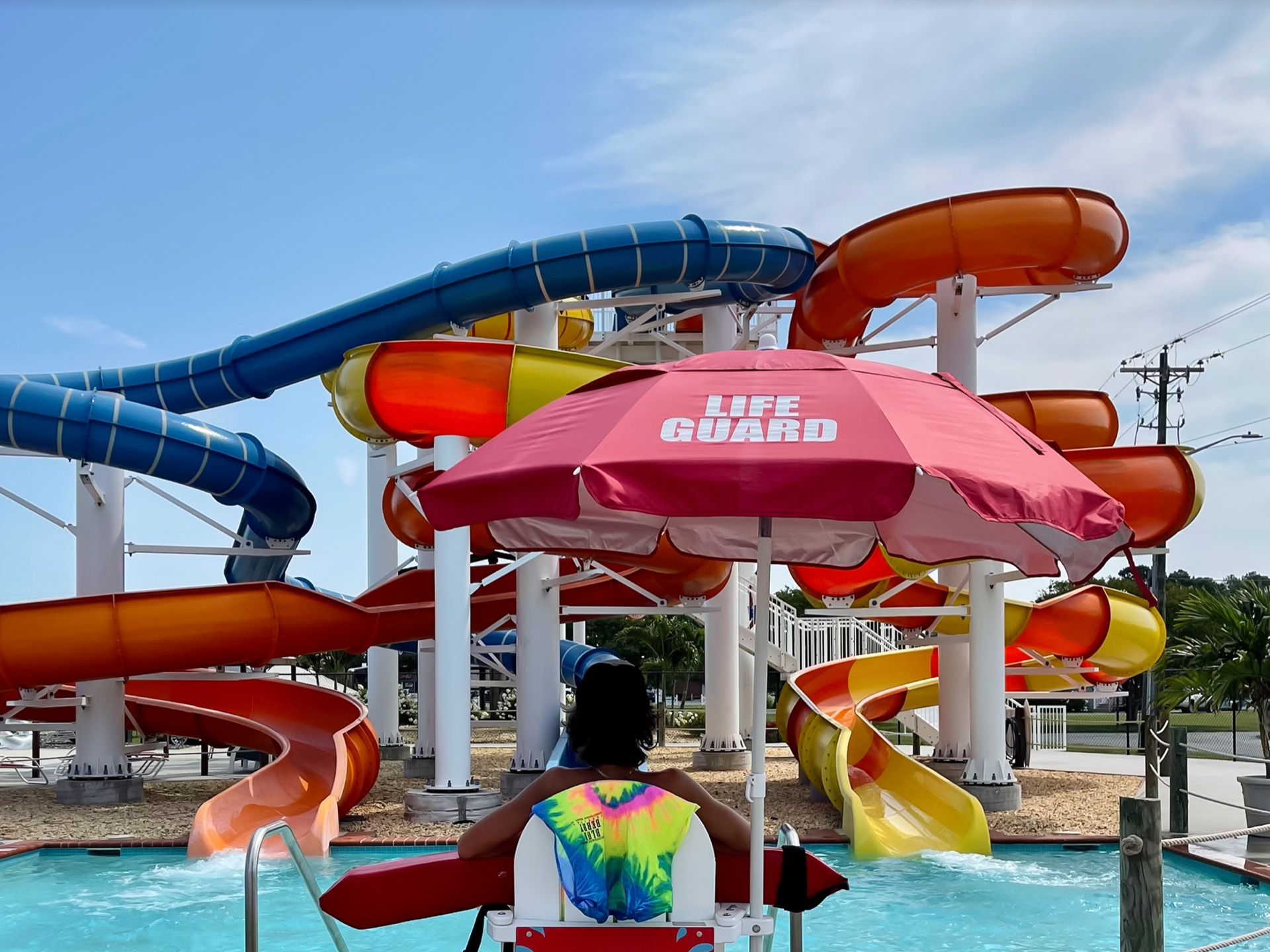 water park and a back of a life guard