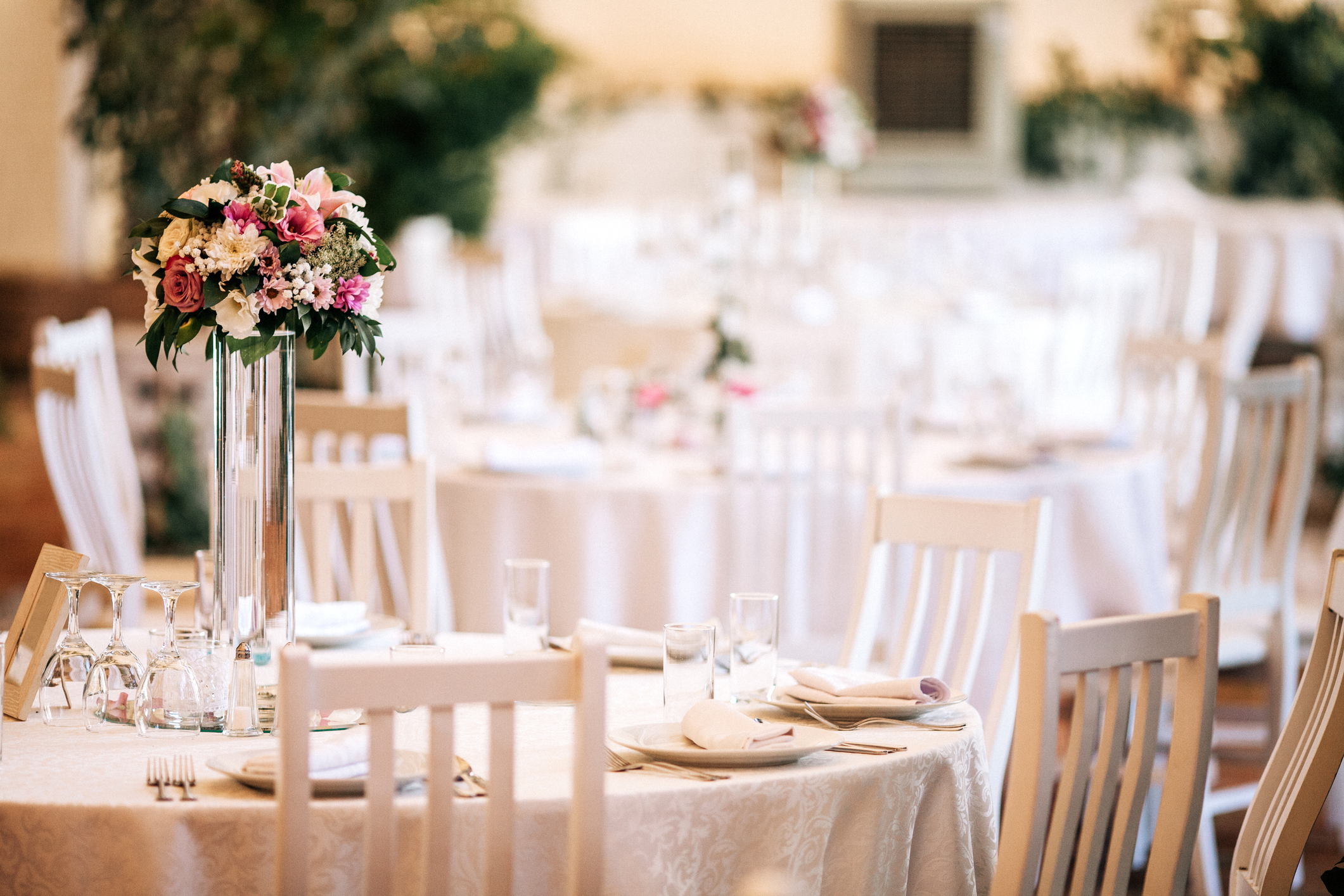 Event space prepared for wedding