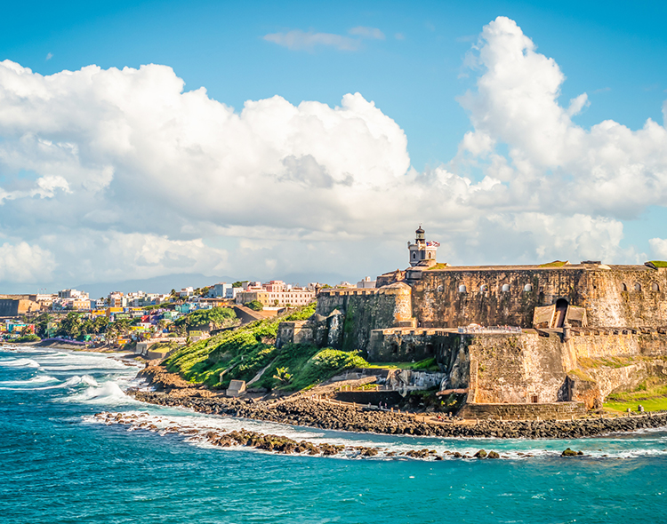 view of old san juan and surrounding ocean