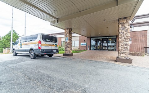 Hotel entrance and the shuttle