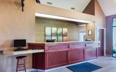 Front desk and computer next to it