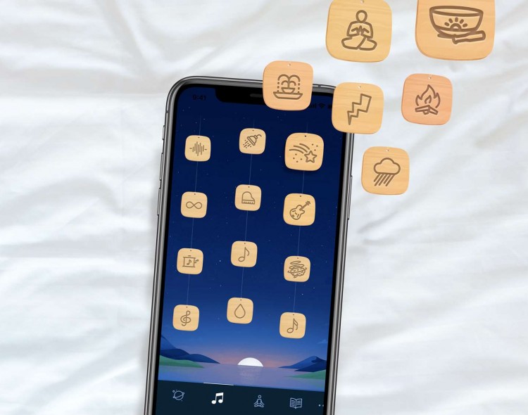 phone with wooden looking apps coming off screen