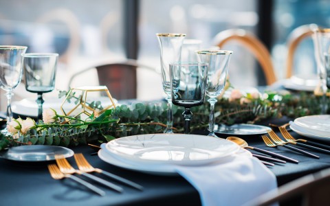 closeup view of a setup table in a restaurant 