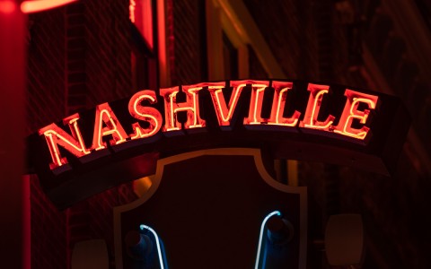 closeup view of Nashville logo at night
