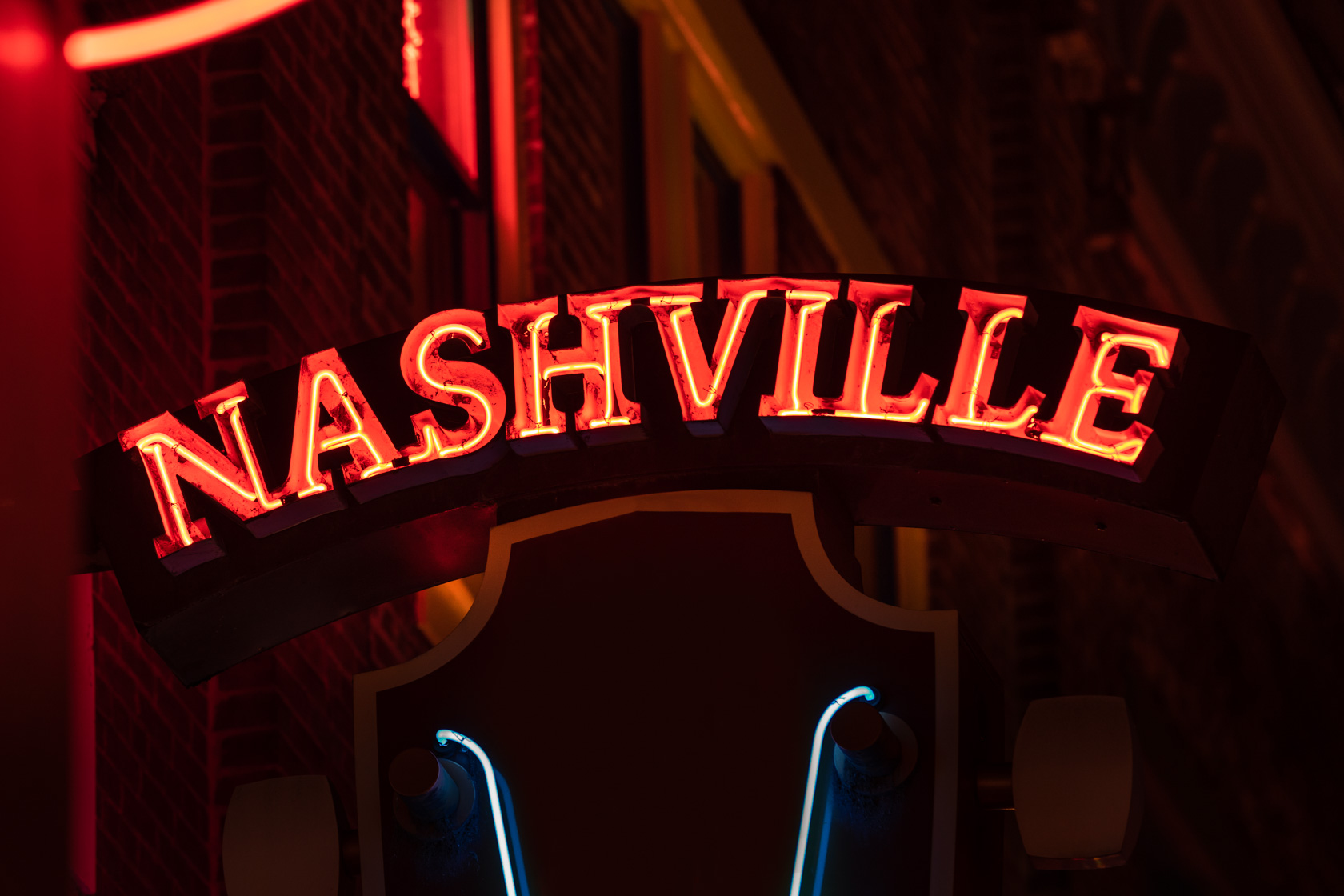 gallery closeup view of Nashville logo at night