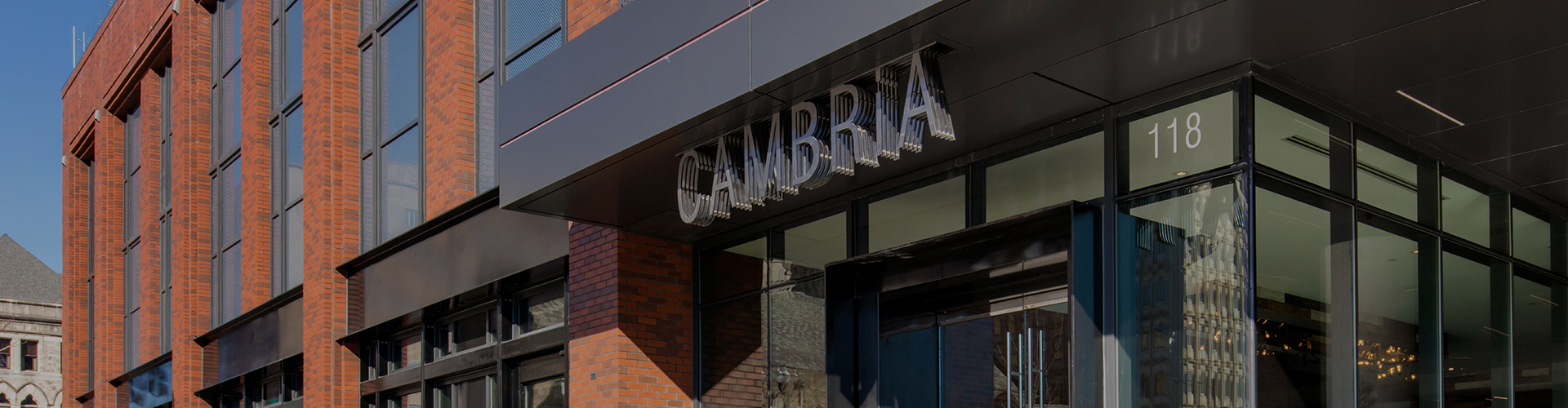 Corner view of facade of Cambria property 