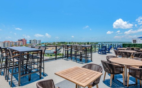 view of cambria hotel madeira beach rooftop tables