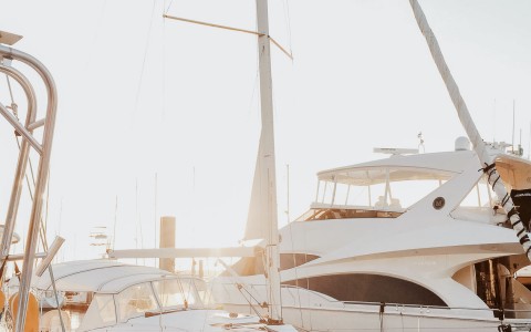 Two luxury yacht docked by the water