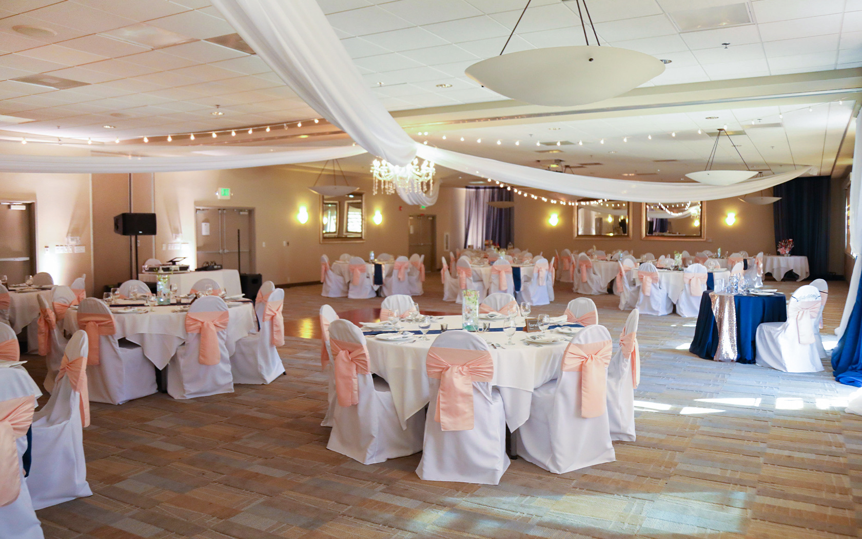 open ballroom with dining tables 