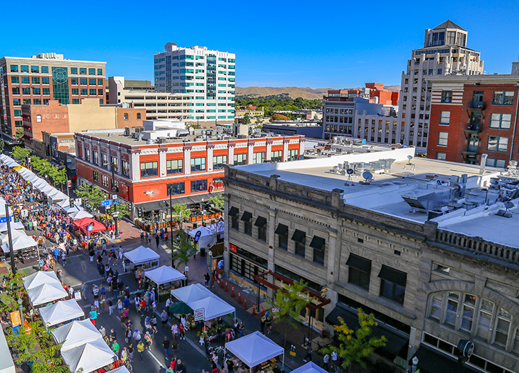 aerial view of an artisan market and some buildings