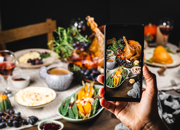 view of a dinner served through a phone