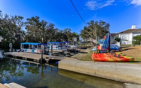 Boats and rentals at the adventure center.