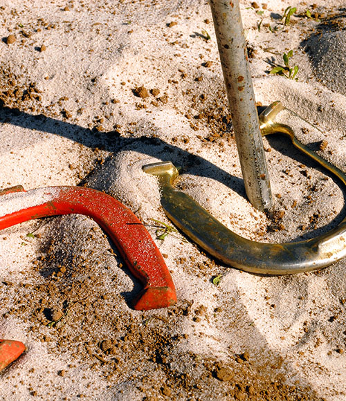 closeup view of two horseshoe toss
