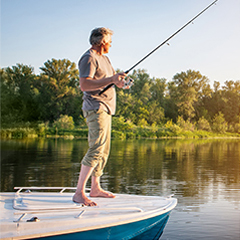 small image of a man in a bot fishing 
