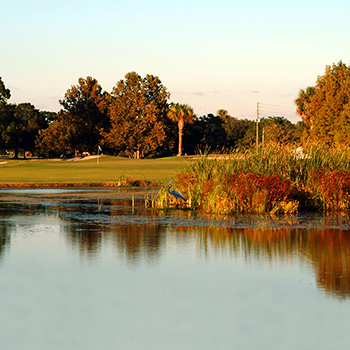 seventeen hole course tour of property at sunset