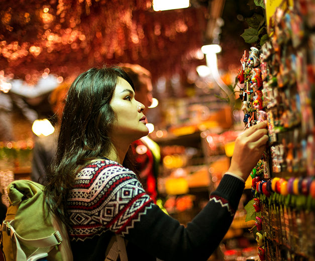 woman looking handicrafts